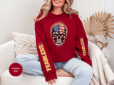 Patriotic Skull Sweatshirt, American Flag Skull Pullover, USA Biker Style Top, Edgy Americana Clothing, Fourth of July Gift