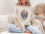 Patriotic Skull Sweatshirt, American Flag Skull Pullover, USA Biker Style Top, Edgy Americana Clothing, Fourth of July Gift