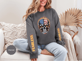 Patriotic Skull Sweatshirt, American Flag Skull Pullover, USA Biker Style Top, Edgy Americana Clothing, Fourth of July Gift