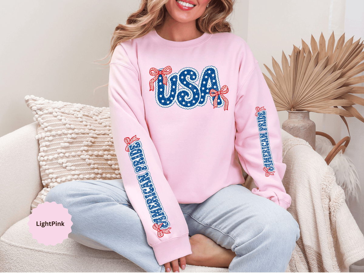 USA Patriotic Sweatshirt, American Flag Ribbon Pullover, Vintage Stars and Stripes Top, Fourth of July Outfit, Americana Gift for Women