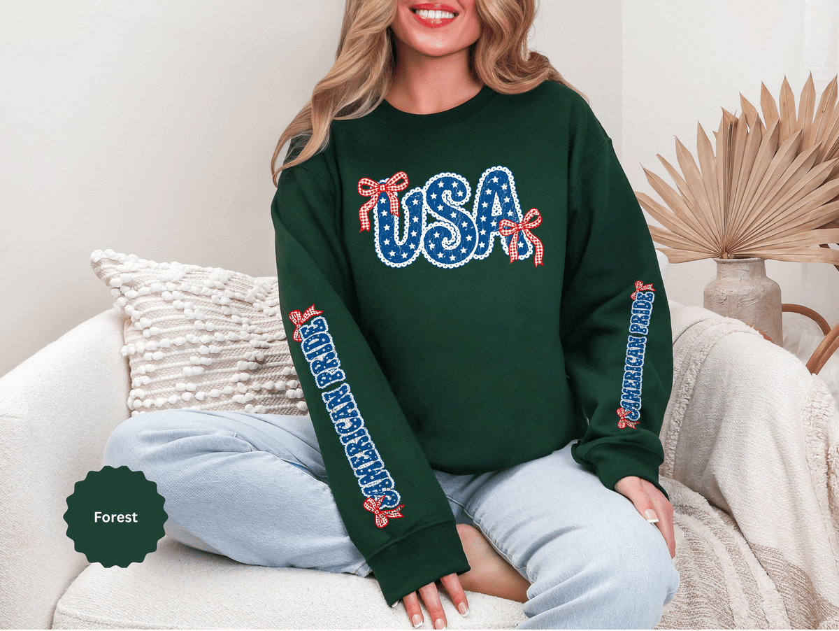 USA Patriotic Sweatshirt, American Flag Ribbon Pullover, Vintage Stars and Stripes Top, Fourth of July Outfit, Americana Gift for Women