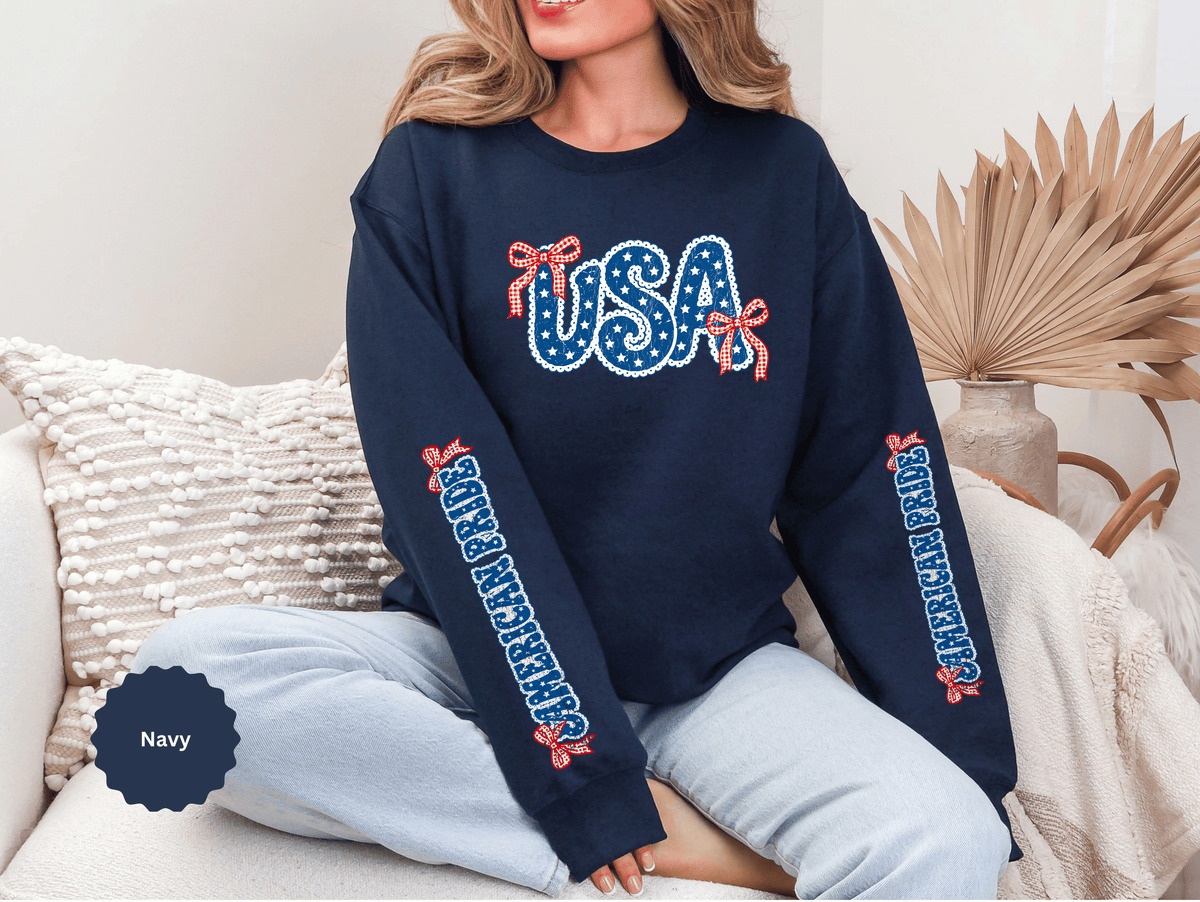 USA Patriotic Sweatshirt, American Flag Ribbon Pullover, Vintage Stars and Stripes Top, Fourth of July Outfit, Americana Gift for Women