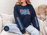 USA Patriotic Sweatshirt, American Flag Ribbon Pullover, Vintage Stars and Stripes Top, Fourth of July Outfit, Americana Gift for Women