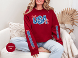 USA Patriotic Sweatshirt, American Flag Ribbon Pullover, Vintage Stars and Stripes Top, Fourth of July Outfit, Americana Gift for Women