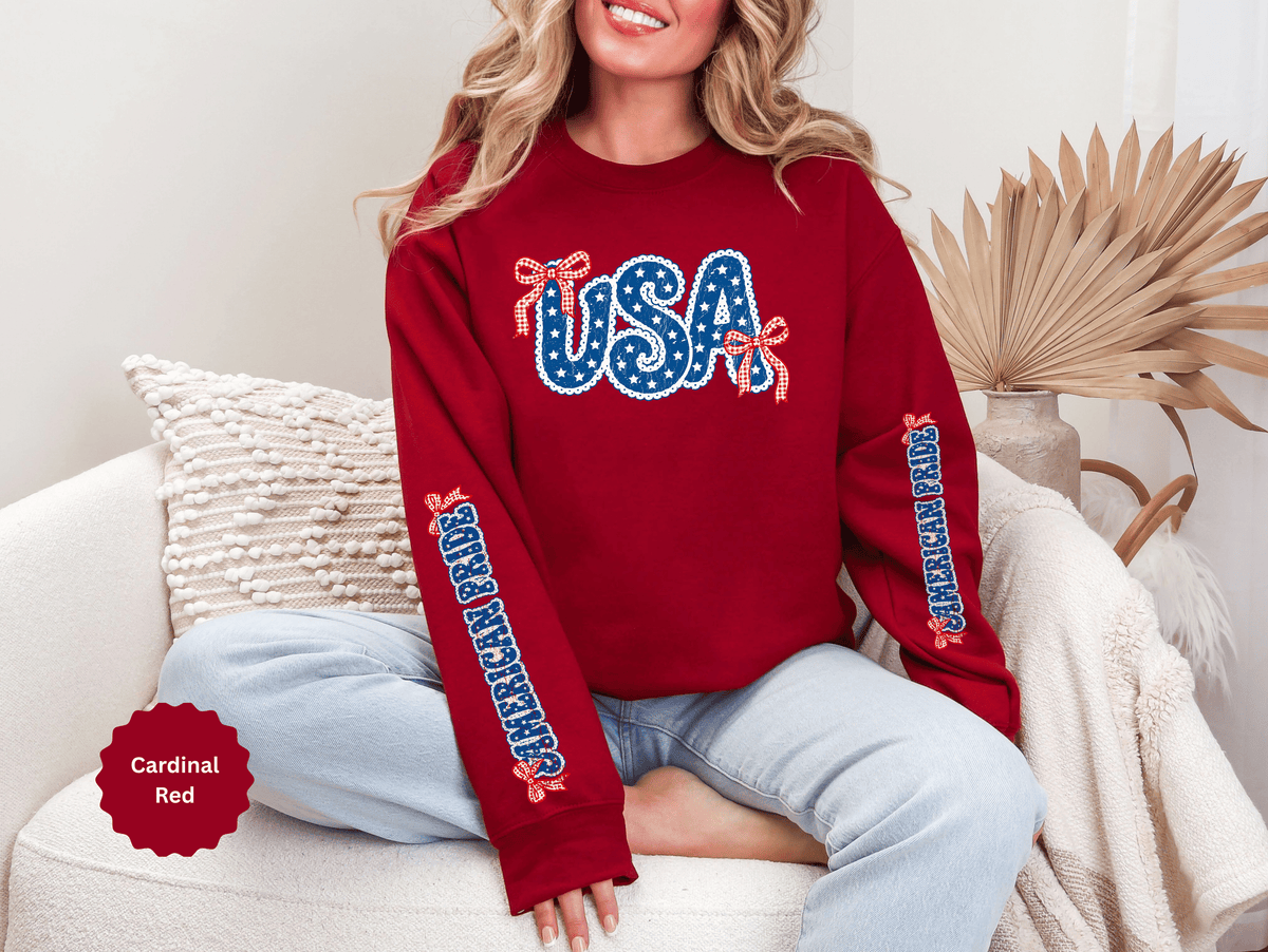 USA Patriotic Sweatshirt, American Flag Ribbon Pullover, Vintage Stars and Stripes Top, Fourth of July Outfit, Americana Gift for Women
