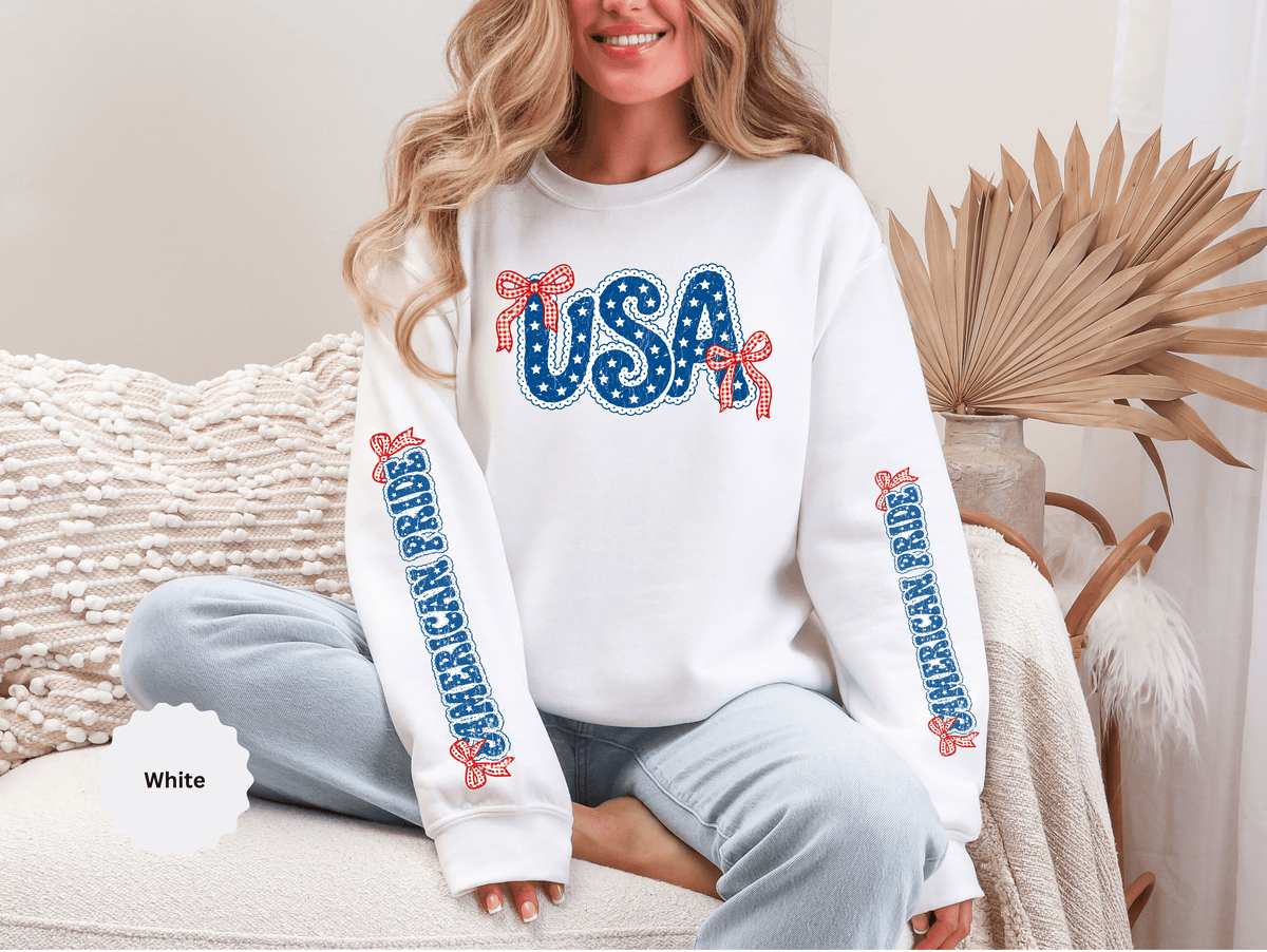 USA Patriotic Sweatshirt, American Flag Ribbon Pullover, Vintage Stars and Stripes Top, Fourth of July Outfit, Americana Gift for Women