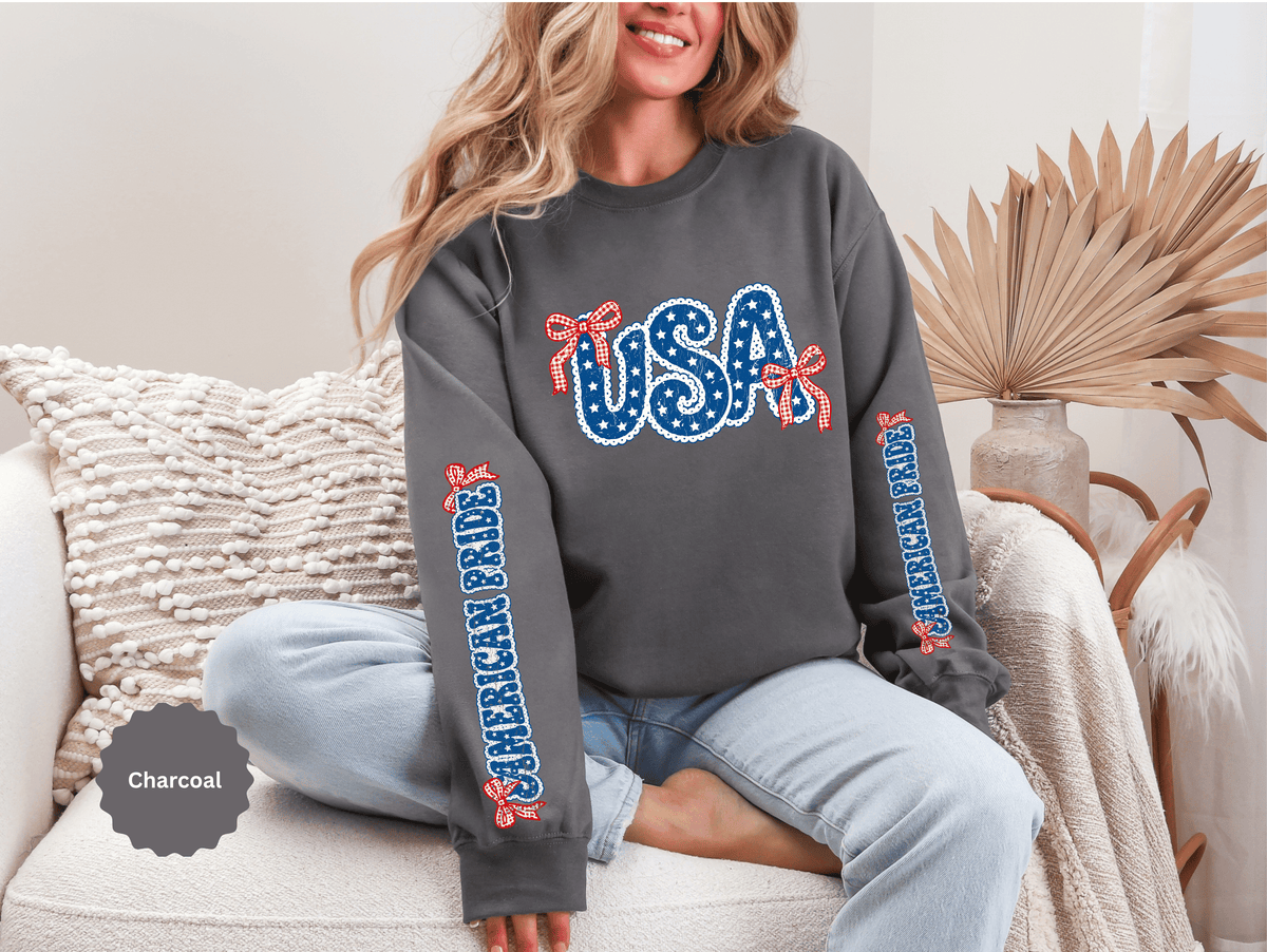 USA Patriotic Sweatshirt, American Flag Ribbon Pullover, Vintage Stars and Stripes Top, Fourth of July Outfit, Americana Gift for Women