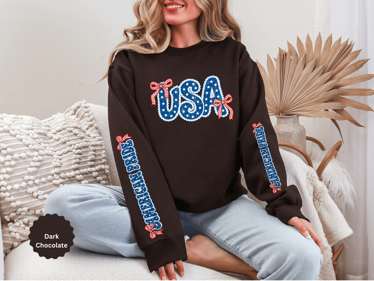 USA Patriotic Sweatshirt, American Flag Ribbon Pullover, Vintage Stars and Stripes Top, Fourth of July Outfit, Americana Gift for Women
