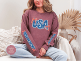 USA Patriotic Sweatshirt, American Flag Ribbon Pullover, Vintage Stars and Stripes Top, Fourth of July Outfit, Americana Gift for Women
