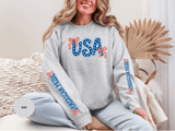 USA Patriotic Sweatshirt, American Flag Ribbon Pullover, Vintage Stars and Stripes Top, Fourth of July Outfit, Americana Gift for Women