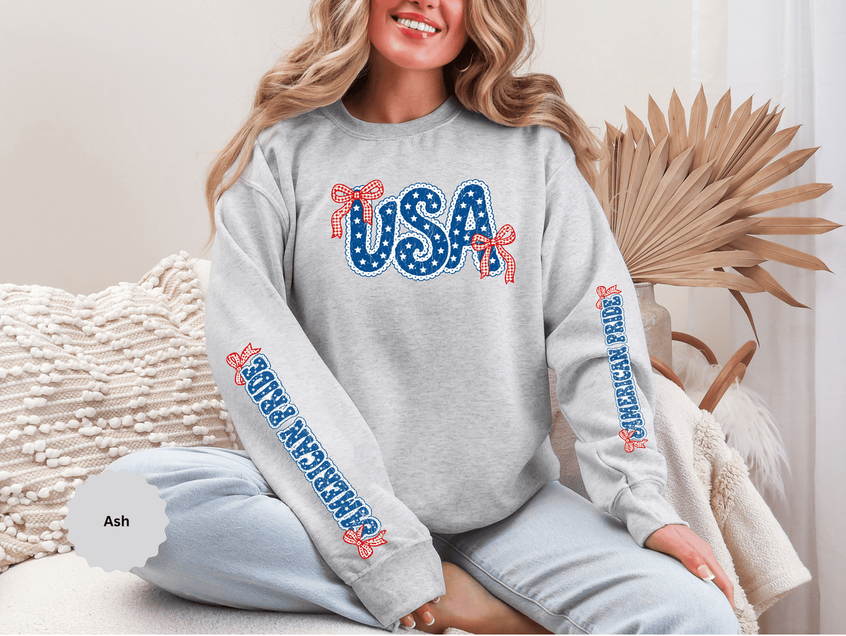 USA Patriotic Sweatshirt, American Flag Ribbon Pullover, Vintage Stars and Stripes Top, Fourth of July Outfit, Americana Gift for Women