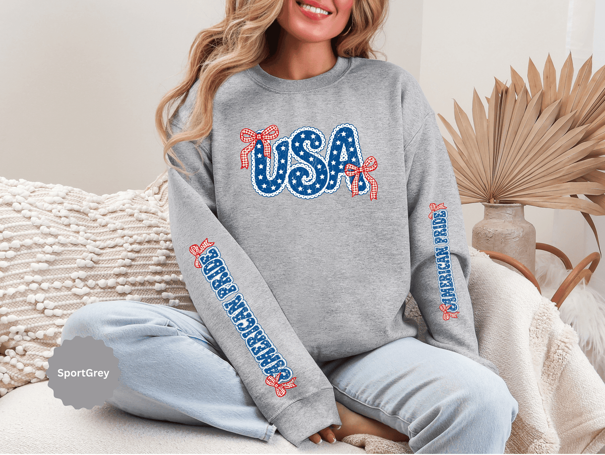 USA Patriotic Sweatshirt, American Flag Ribbon Pullover, Vintage Stars and Stripes Top, Fourth of July Outfit, Americana Gift for Women