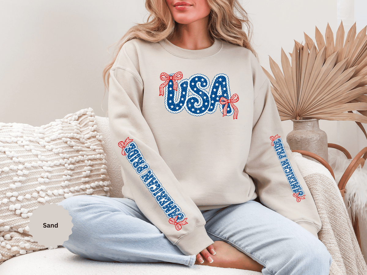 USA Patriotic Sweatshirt, American Flag Ribbon Pullover, Vintage Stars and Stripes Top, Fourth of July Outfit, Americana Gift for Women