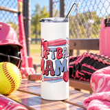 Softball Mom Skinny Tumbler, Softball Travel Cup for Moms, Sports Mom Gift, Girls Softball Drinkware, Coach Gift, Team Mom Cup