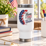 Patriotic Stainless Steel Travel Mug, Home of the Brave Coffee Cup, American Flag Gift, Veteran Gift, USA Travel Tumbler, Military Gift