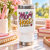 Mom Hood Stainless Steel Travel Mug, Funny Mom Coffee Cup, Motherhood Gift, Mom Life Drinkware, New Mom Gift, Birthday Gift for Mom