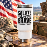 Salute the Brave Travel Mug, Stainless Steel Patriotic Cup, Military Appreciation Gift, Veteran Gift, USA Flag Drinkware, Fathers Day Gift