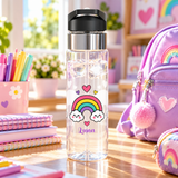 Personalized Rainbow Water Bottle for Girls, Cute Cloud Drink Bottle, Custom Name School Bottle, Colorful Kids Gift, Back to School