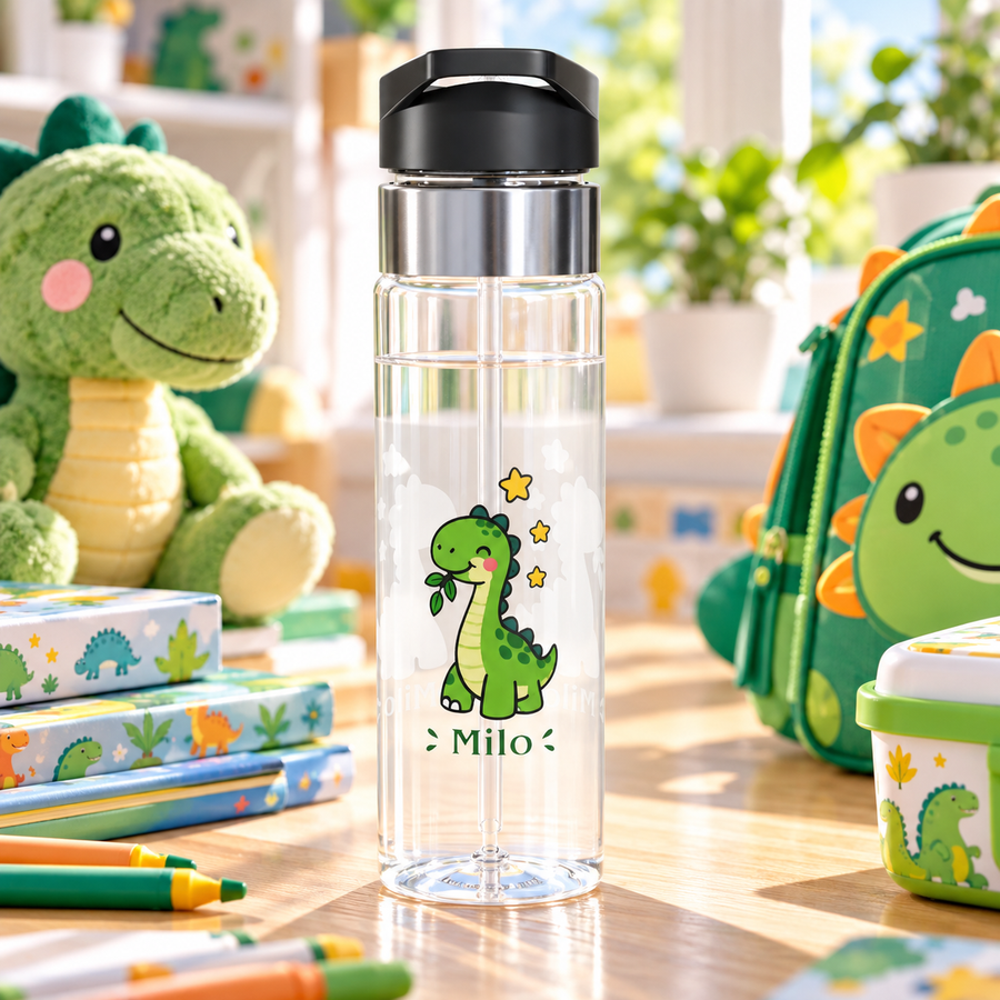 Personalized Dinosaur Water Bottle for Kids, Cute Dino Bottle for Boys, School Sports Bottle, Dinosaur Gift, Birthday Gift for Children