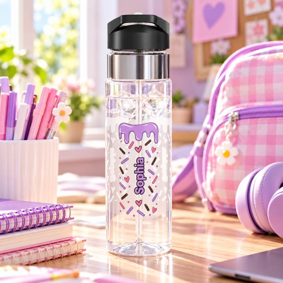 Personalized Girl Water Bottle, Cute Custom Drink Bottle, Colorful School Hydration Bottle, Birthday Gift for Girls, Teen Girl Gift