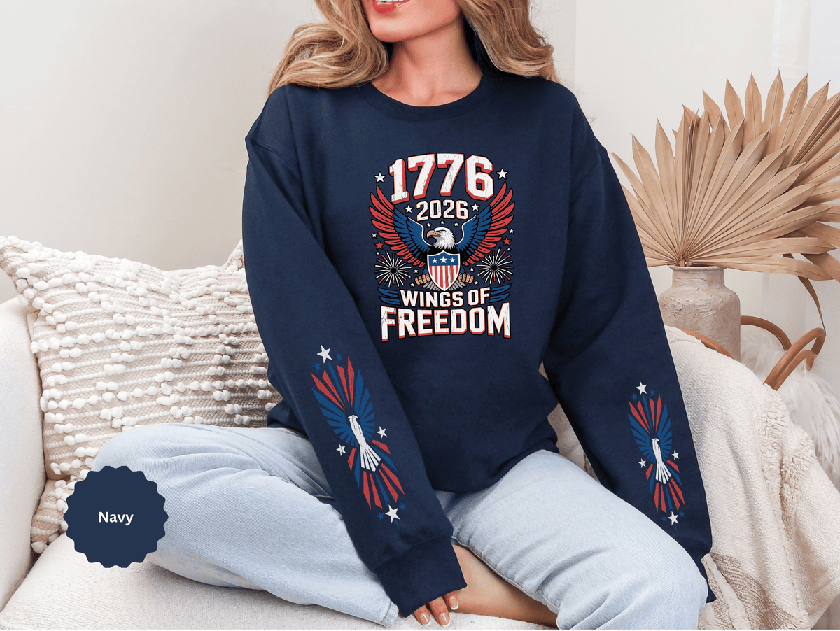 1776 Wings of Freedom Sweatshirt, Patriotic Eagle Pullover, American Flag Crewneck, USA 250th Anniversary Gift, Fourth of July Top