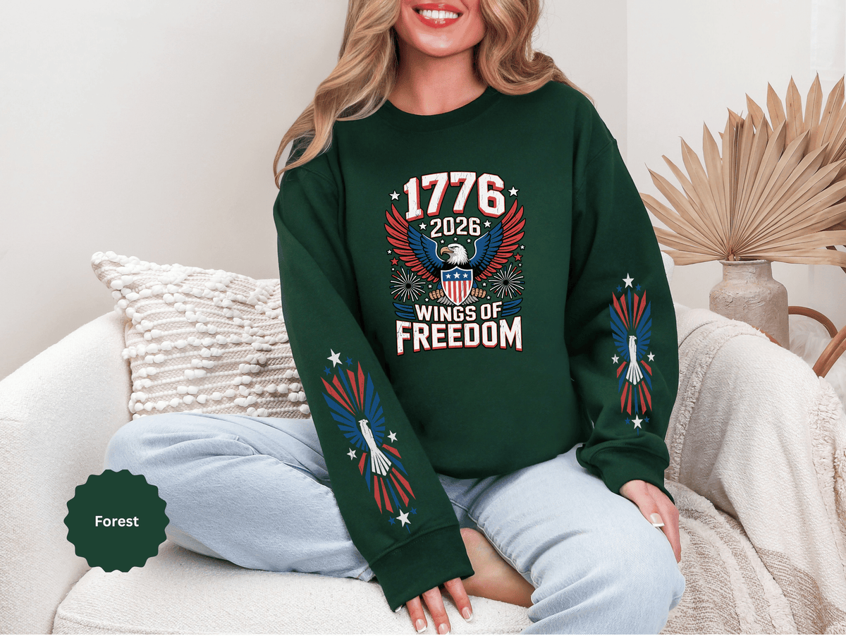 1776 Wings of Freedom Sweatshirt, Patriotic Eagle Pullover, American Flag Crewneck, USA 250th Anniversary Gift, Fourth of July Top
