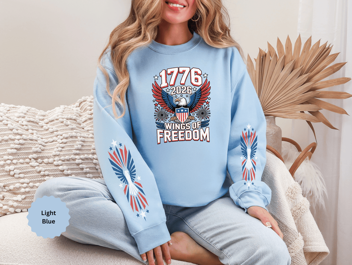 1776 Wings of Freedom Sweatshirt, Patriotic Eagle Pullover, American Flag Crewneck, USA 250th Anniversary Gift, Fourth of July Top