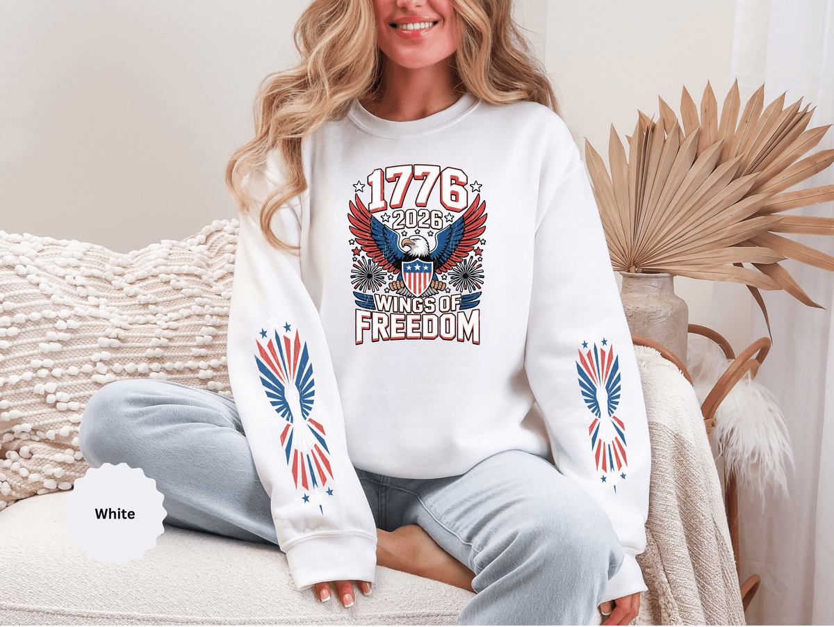 1776 Wings of Freedom Sweatshirt, Patriotic Eagle Pullover, American Flag Crewneck, USA 250th Anniversary Gift, Fourth of July Top