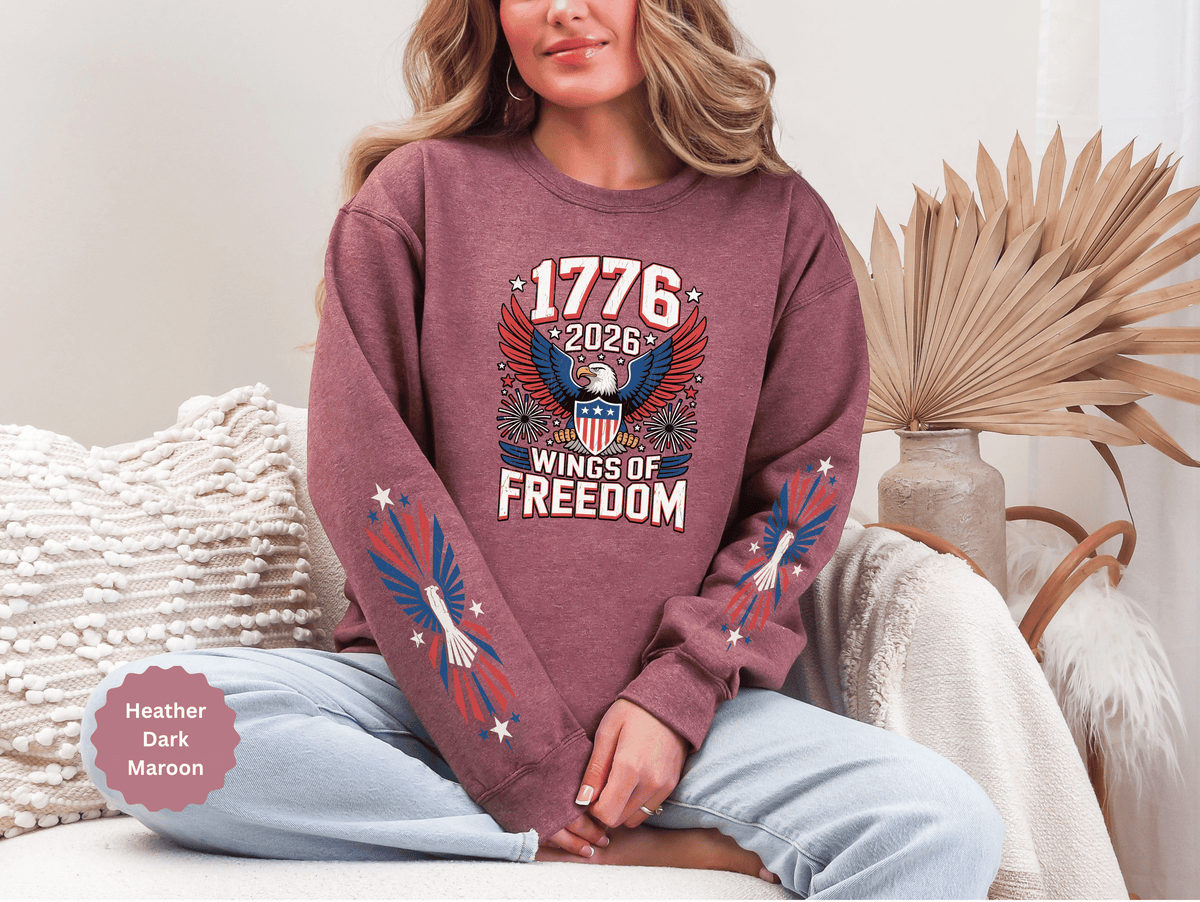 1776 Wings of Freedom Sweatshirt, Patriotic Eagle Pullover, American Flag Crewneck, USA 250th Anniversary Gift, Fourth of July Top