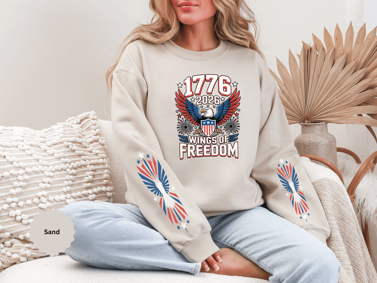 1776 Wings of Freedom Sweatshirt, Patriotic Eagle Pullover, American Flag Crewneck, USA 250th Anniversary Gift, Fourth of July Top