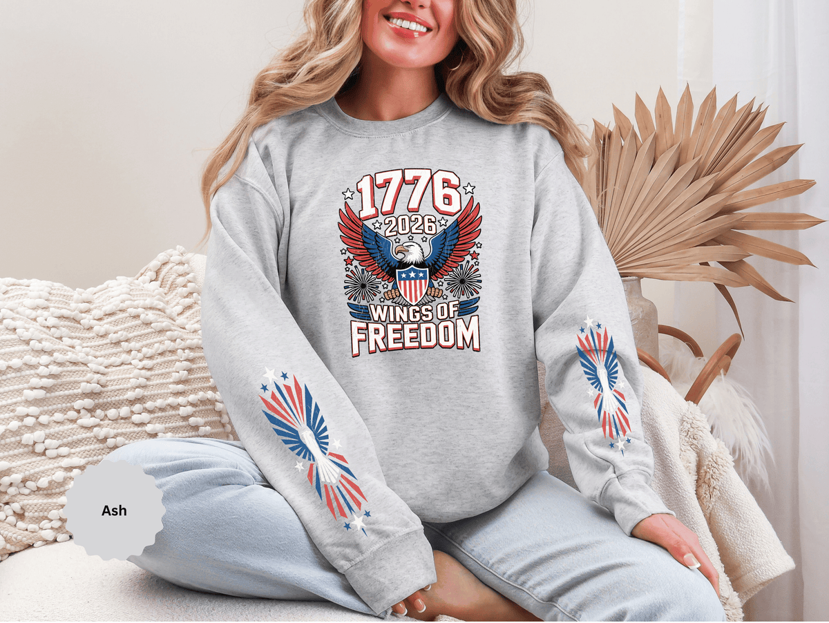 1776 Wings of Freedom Sweatshirt, Patriotic Eagle Pullover, American Flag Crewneck, USA 250th Anniversary Gift, Fourth of July Top