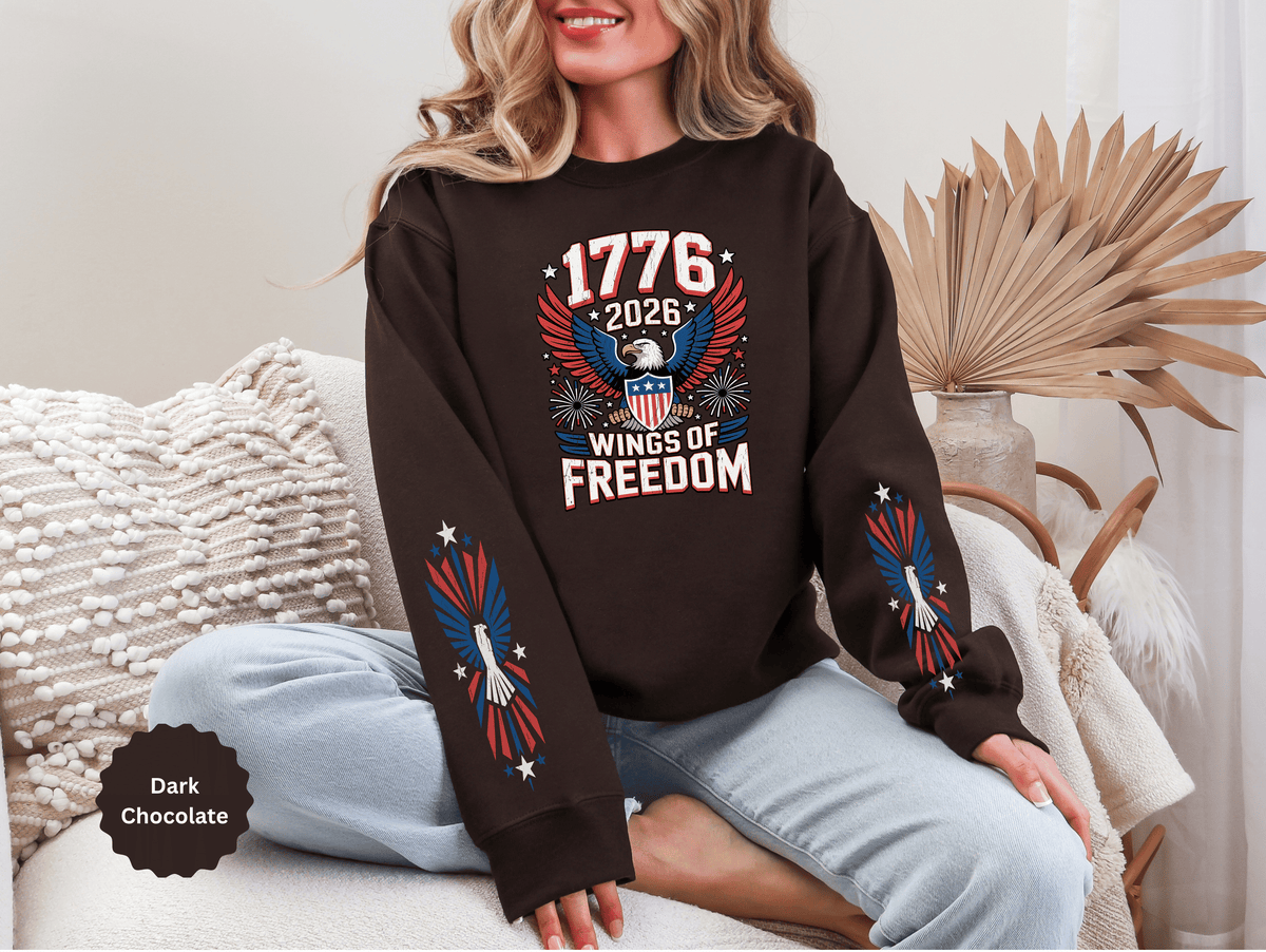 1776 Wings of Freedom Sweatshirt, Patriotic Eagle Pullover, American Flag Crewneck, USA 250th Anniversary Gift, Fourth of July Top