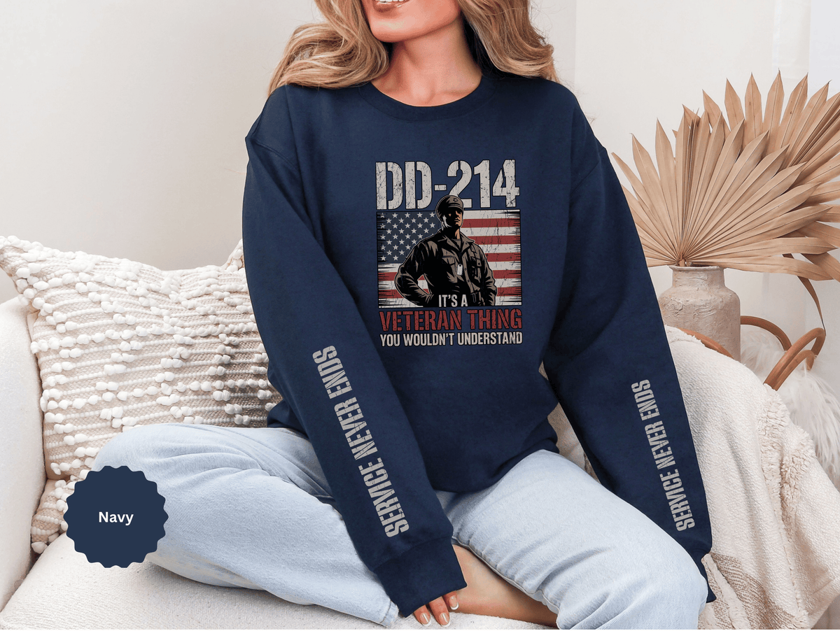DD-214 Veteran Sweatshirt, Military Veteran Crewneck, American Flag Pullover, Veteran Gift for Him, Patriotic Fourth of July Top