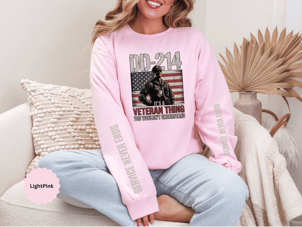 DD-214 Veteran Sweatshirt, Military Veteran Crewneck, American Flag Pullover, Veteran Gift for Him, Patriotic Fourth of July Top