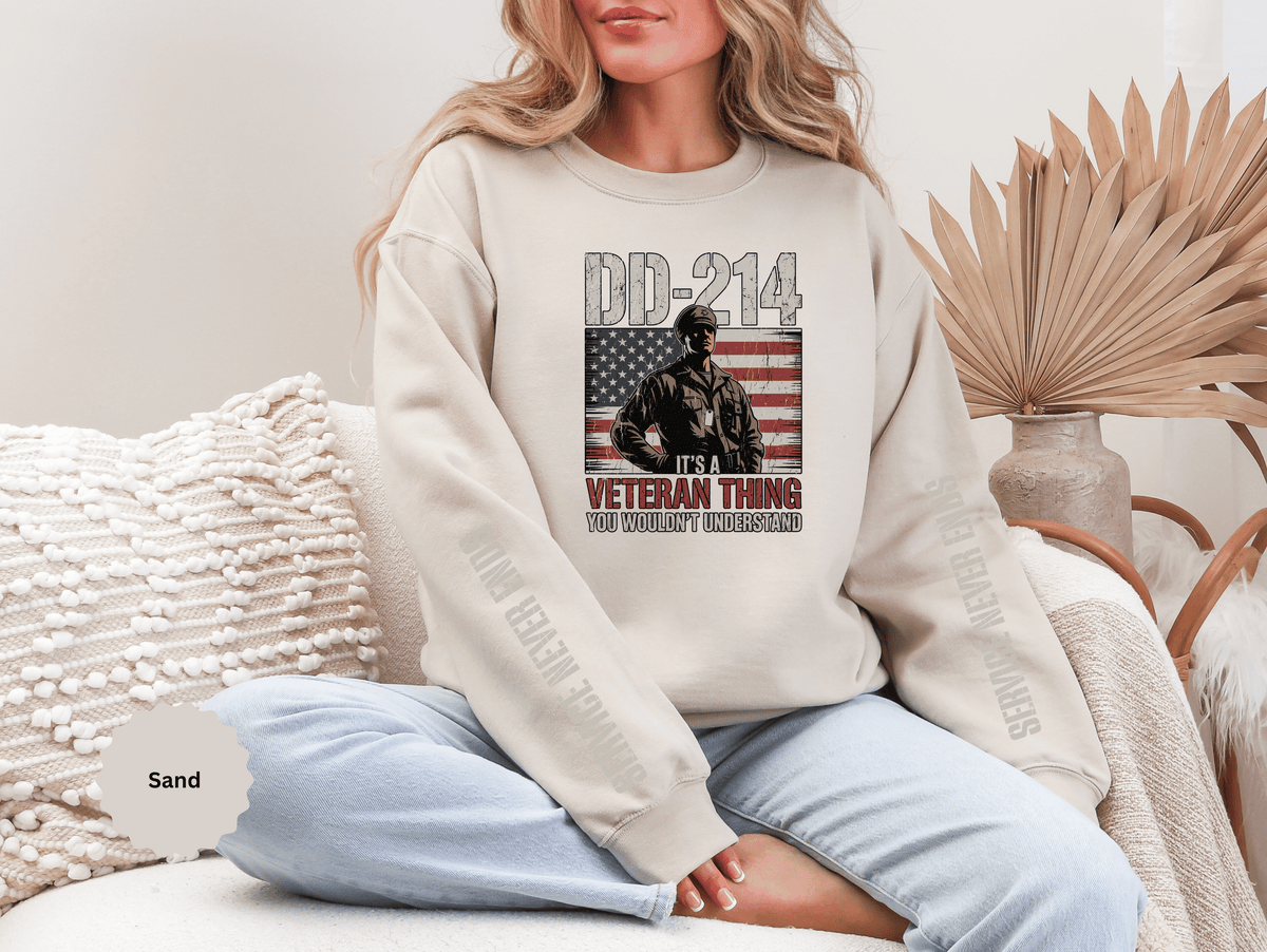 DD-214 Veteran Sweatshirt, Military Veteran Crewneck, American Flag Pullover, Veteran Gift for Him, Patriotic Fourth of July Top