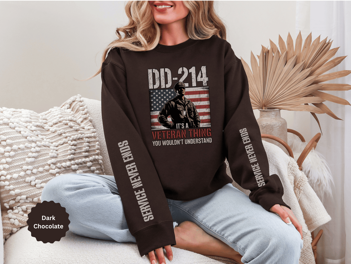 DD-214 Veteran Sweatshirt, Military Veteran Crewneck, American Flag Pullover, Veteran Gift for Him, Patriotic Fourth of July Top