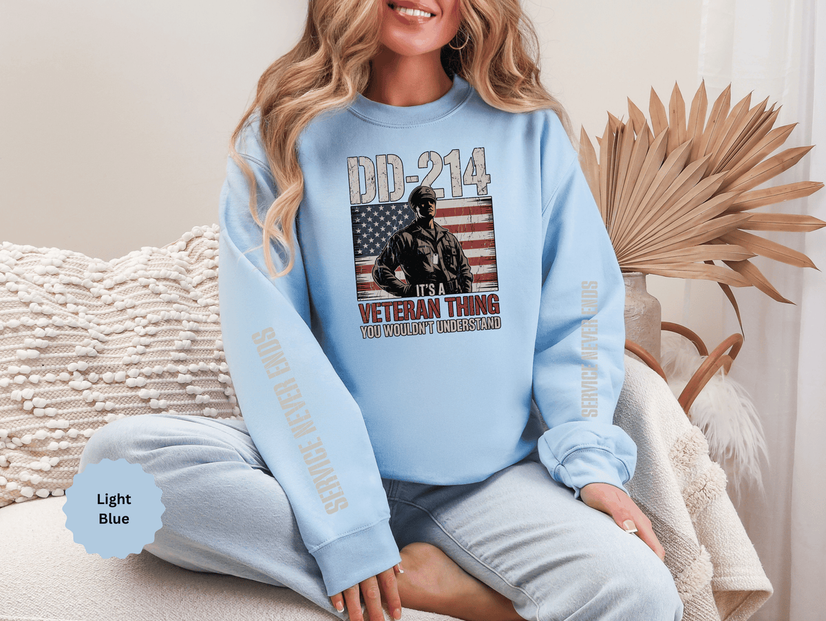 DD-214 Veteran Sweatshirt, Military Veteran Crewneck, American Flag Pullover, Veteran Gift for Him, Patriotic Fourth of July Top