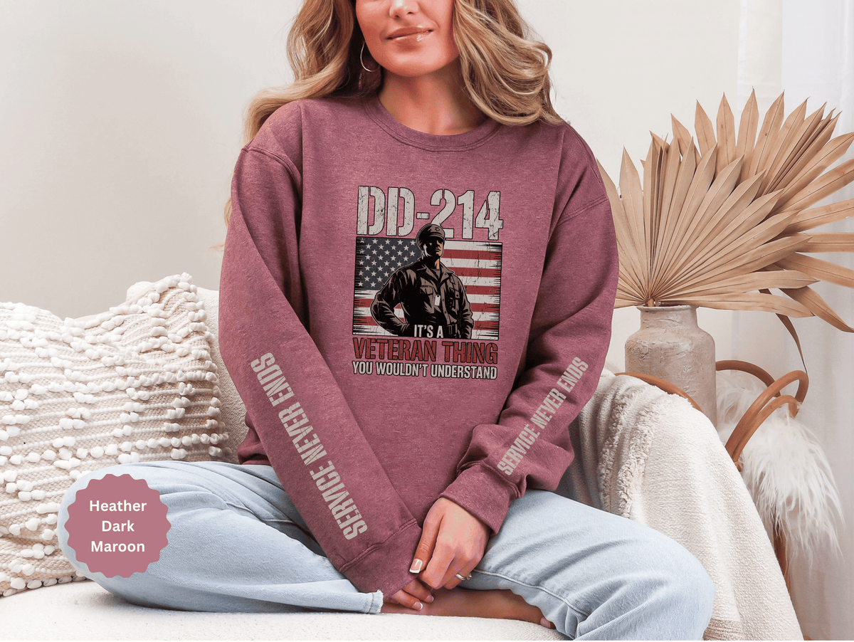 DD-214 Veteran Sweatshirt, Military Veteran Crewneck, American Flag Pullover, Veteran Gift for Him, Patriotic Fourth of July Top