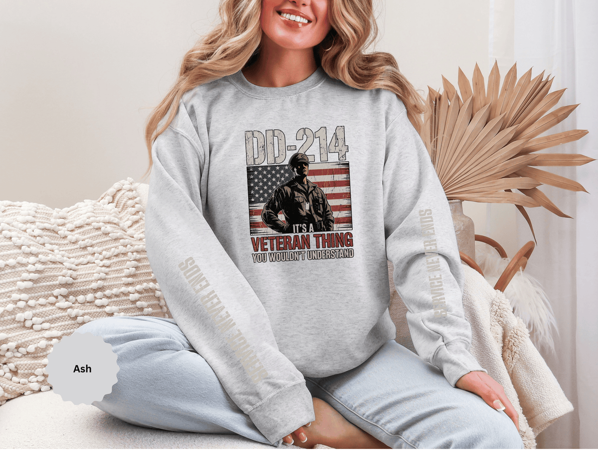 DD-214 Veteran Sweatshirt, Military Veteran Crewneck, American Flag Pullover, Veteran Gift for Him, Patriotic Fourth of July Top