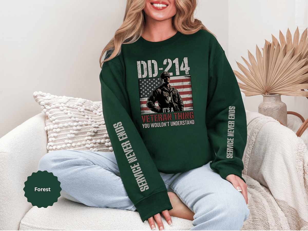 DD-214 Veteran Sweatshirt, Military Veteran Crewneck, American Flag Pullover, Veteran Gift for Him, Patriotic Fourth of July Top