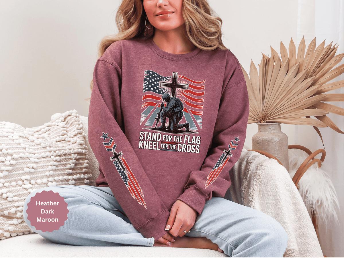 Stand for the Flag Kneel for the Cross Sweatshirt, Patriotic Christian Crewneck, American Flag Pullover, Faith Gift, Fourth of July Top