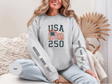 USA 250 Sweatshirt, American Flag Crewneck, Patriotic Pullover, USA 250th Anniversary Gift, Fourth of July Shirt, Americana Top