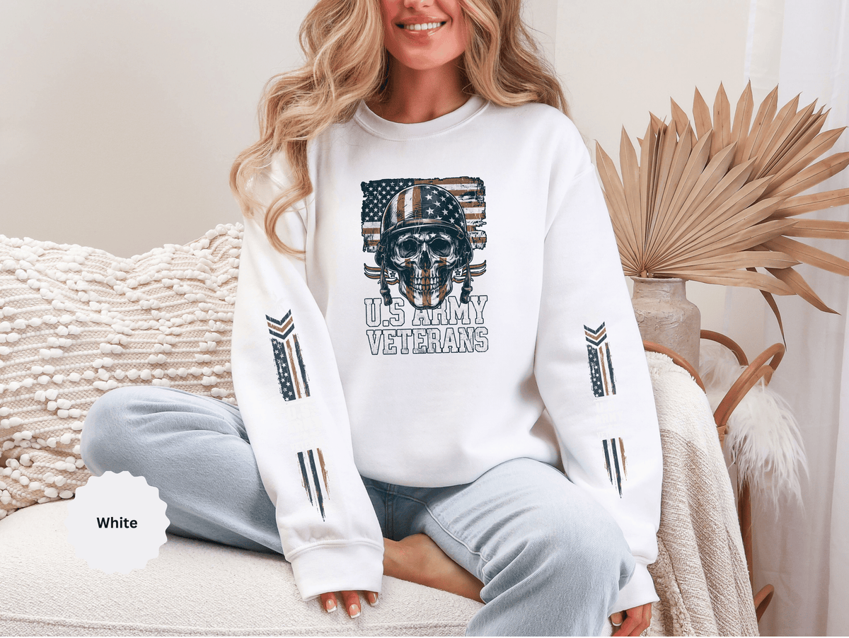 US Army Veterans Sweatshirt, Military Skull Crewneck, American Flag Veteran Pullover, Army Veteran Gift, Memorial Day or Veterans Day