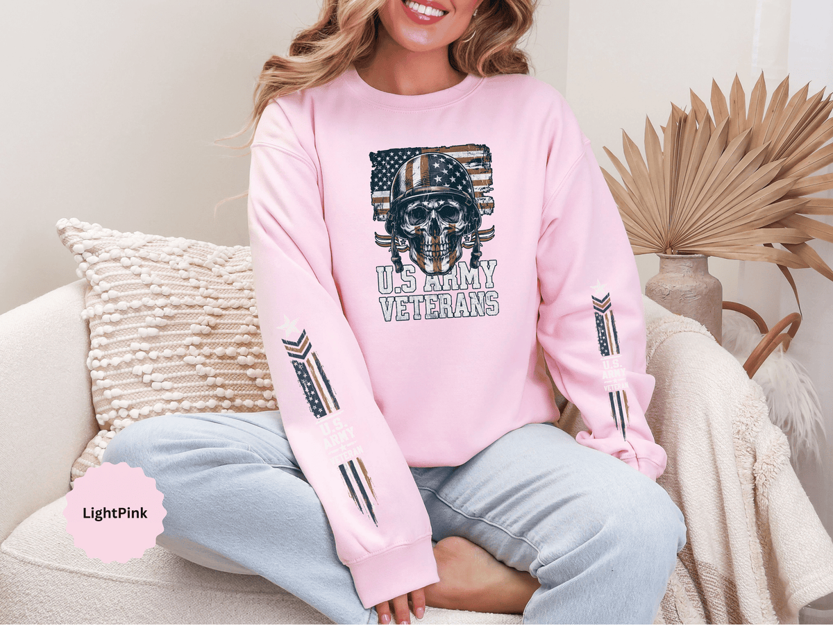 US Army Veterans Sweatshirt, Military Skull Crewneck, American Flag Veteran Pullover, Army Veteran Gift, Memorial Day or Veterans Day