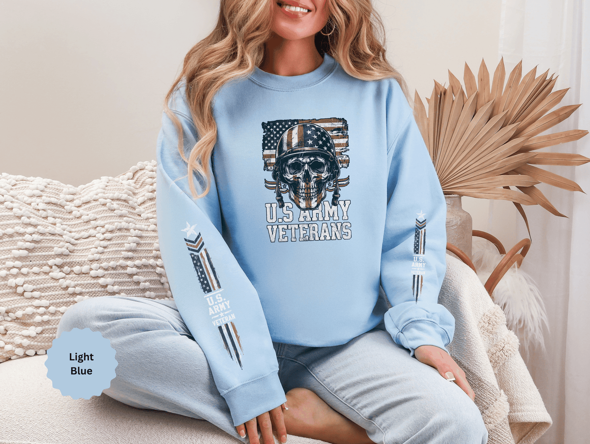 US Army Veterans Sweatshirt, Military Skull Crewneck, American Flag Veteran Pullover, Army Veteran Gift, Memorial Day or Veterans Day