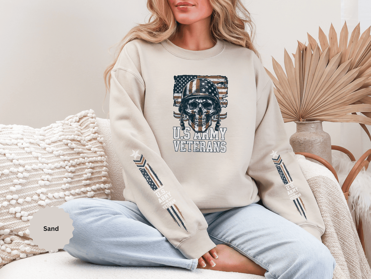 US Army Veterans Sweatshirt, Military Skull Crewneck, American Flag Veteran Pullover, Army Veteran Gift, Memorial Day or Veterans Day