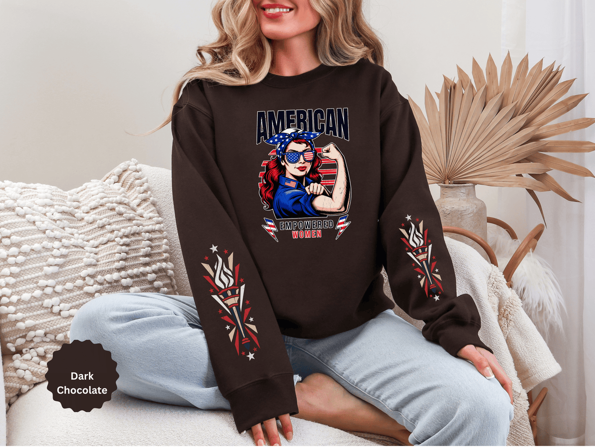 American Empowered Women Sweatshirt, Patriotic Rosie Style Crewneck, USA Flag Pullover, Fourth of July Outfit, Feminist Gift for Her