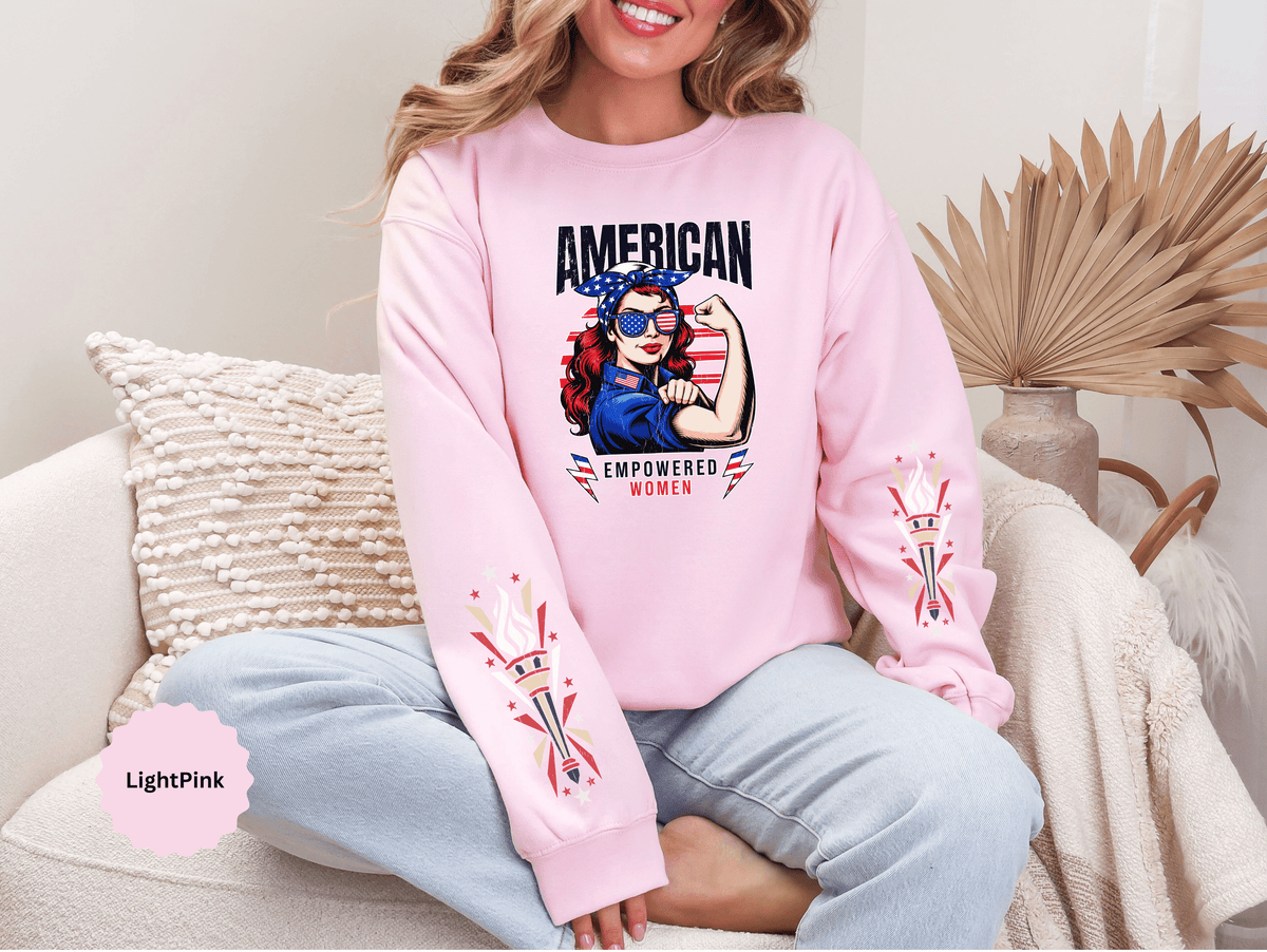American Empowered Women Sweatshirt, Patriotic Rosie Style Crewneck, USA Flag Pullover, Fourth of July Outfit, Feminist Gift for Her