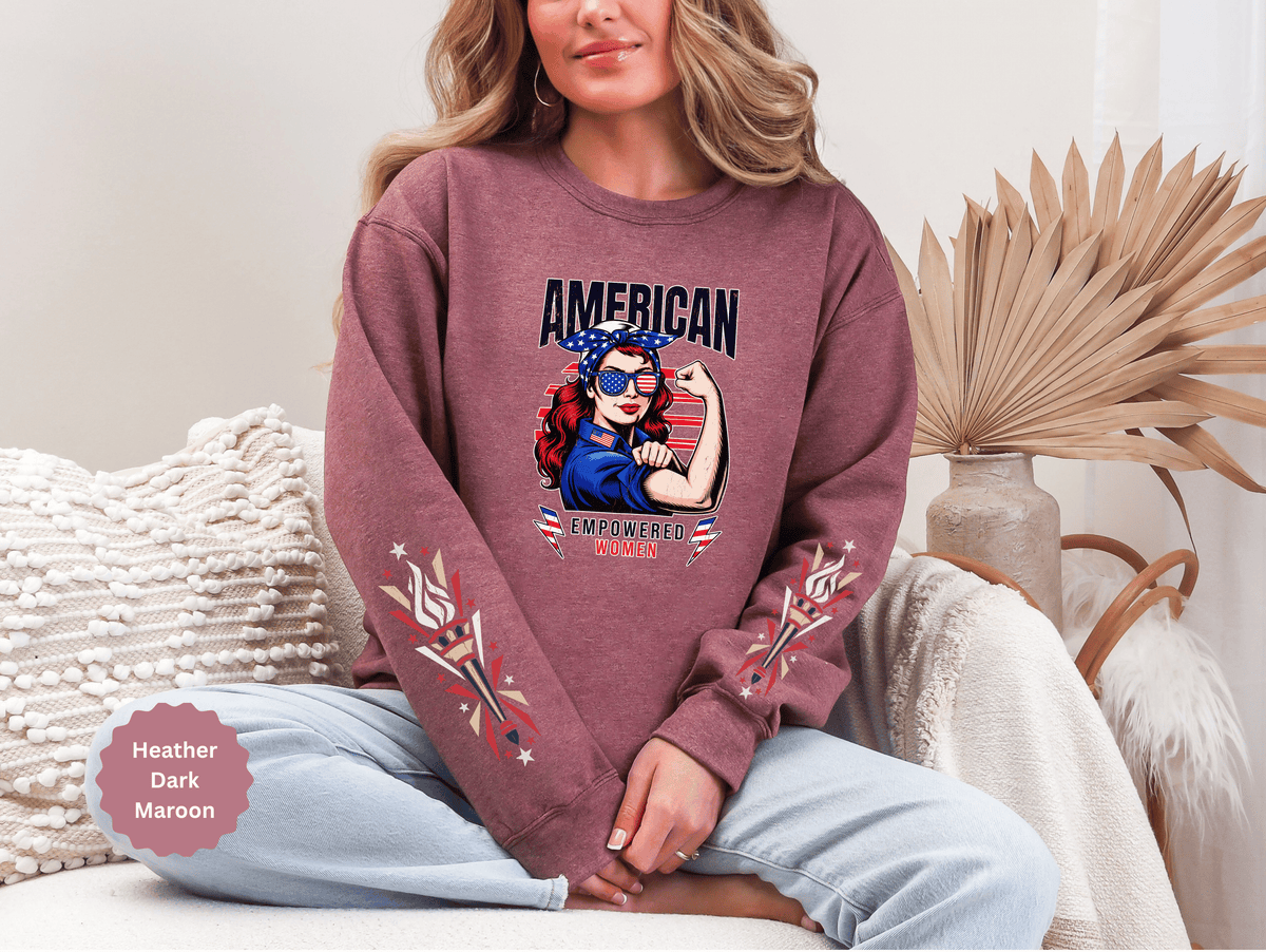 American Empowered Women Sweatshirt, Patriotic Rosie Style Crewneck, USA Flag Pullover, Fourth of July Outfit, Feminist Gift for Her