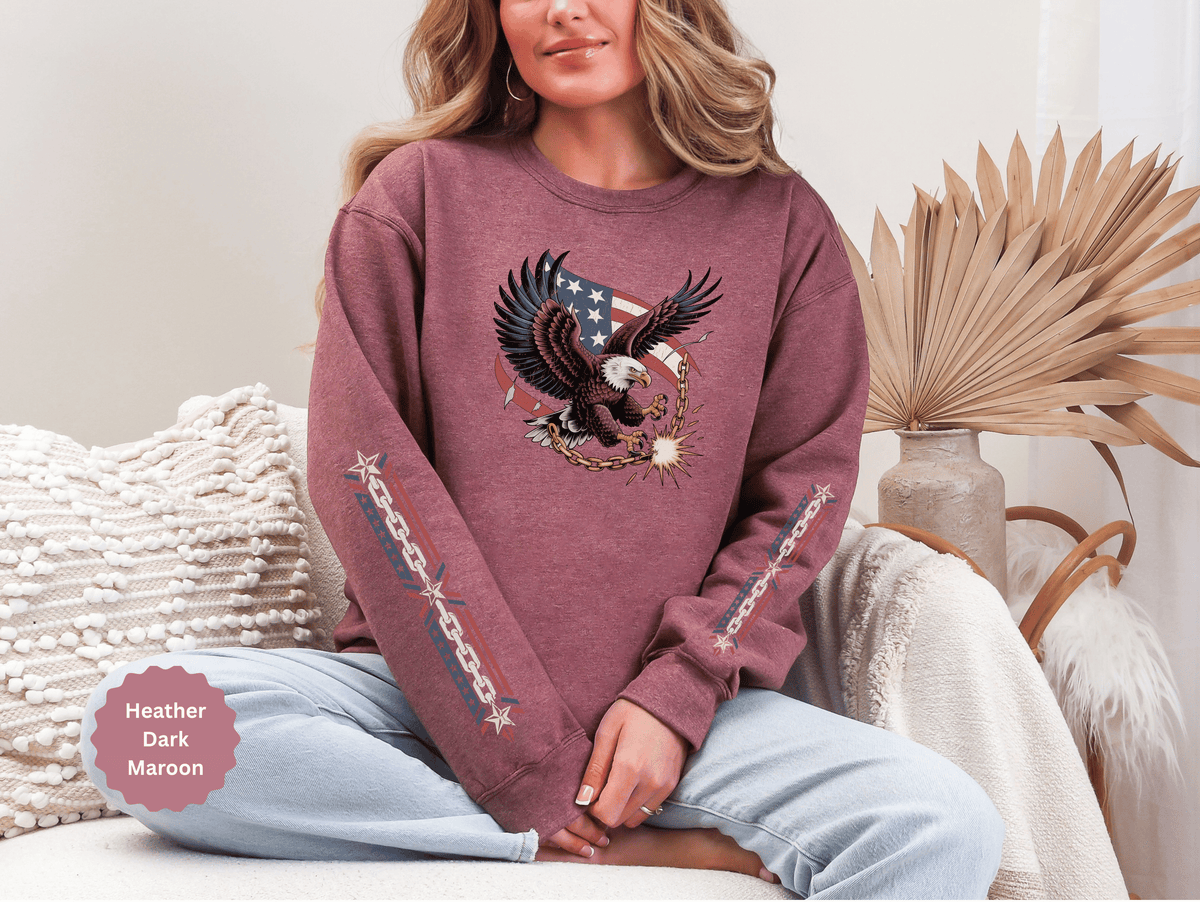 Patriotic Eagle Freedom Sweatshirt, American Flag Crewneck, Broken Chain Military Style Pullover, Fourth of July Gift for Him or Her